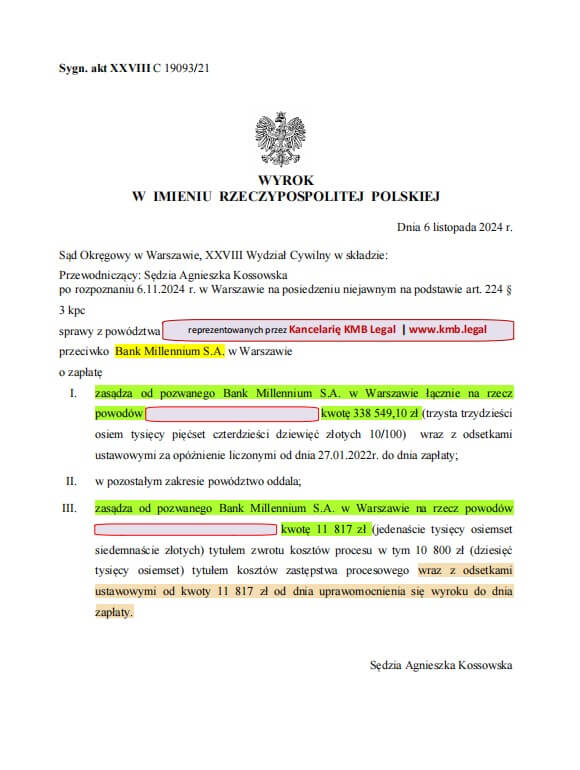 kredyt frankowy Millennium