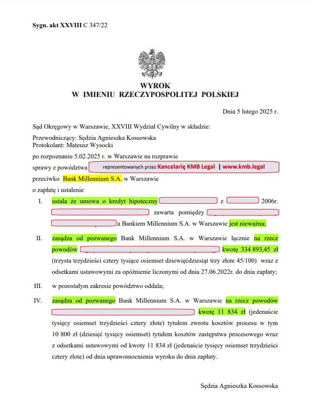 Ugody z Bankiem Millennium forum