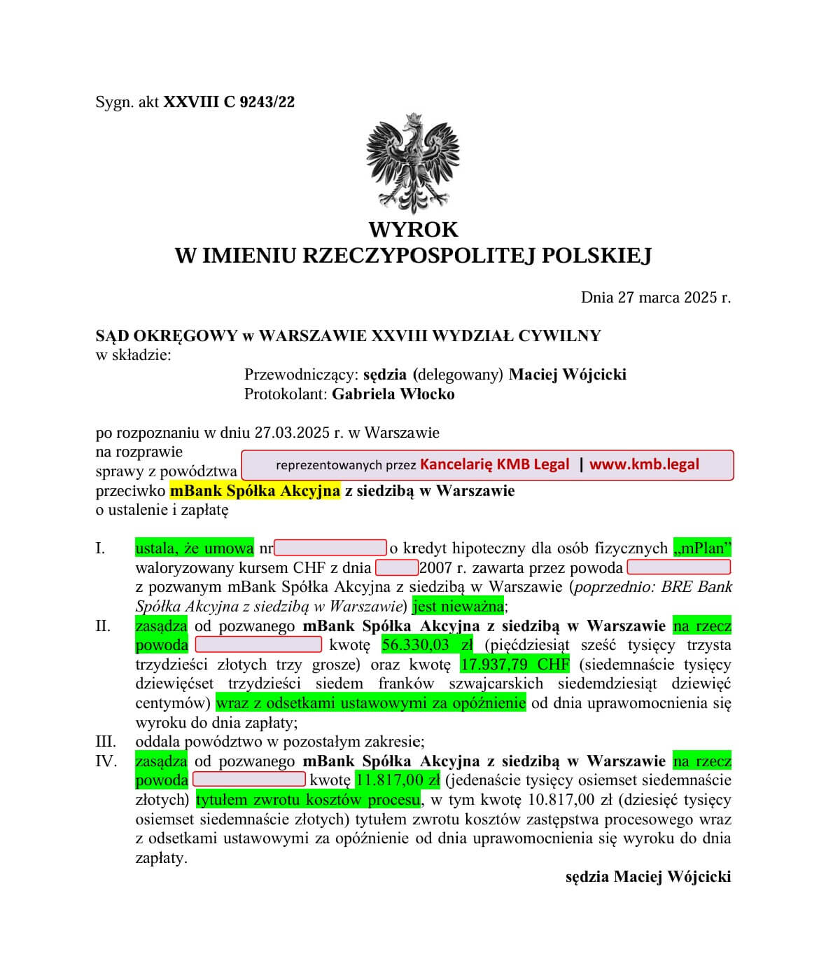 kredyty frankowe kancelaria