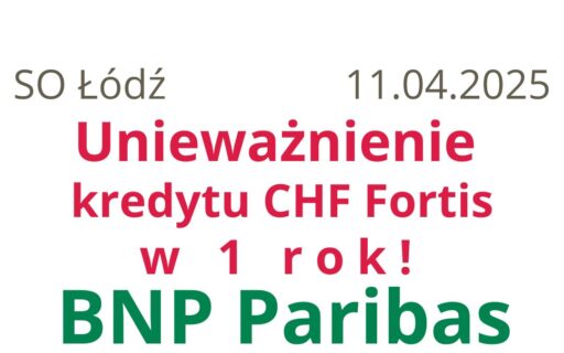 11.04.2025 BNP Paribas Fortis | Kolejne sądowe unieważnienie kredytu CHF