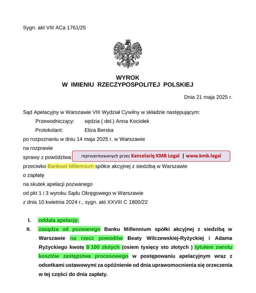 spłata kredytu w chf millenium