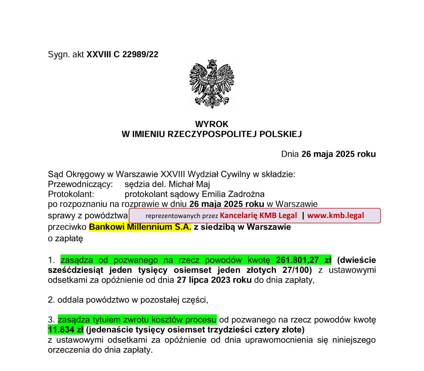 wniosek o ugodę millennium