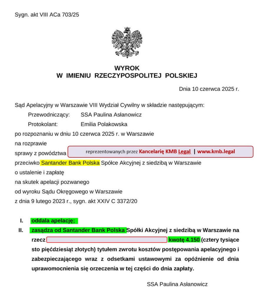 kredyty frankowe wyroki santander
