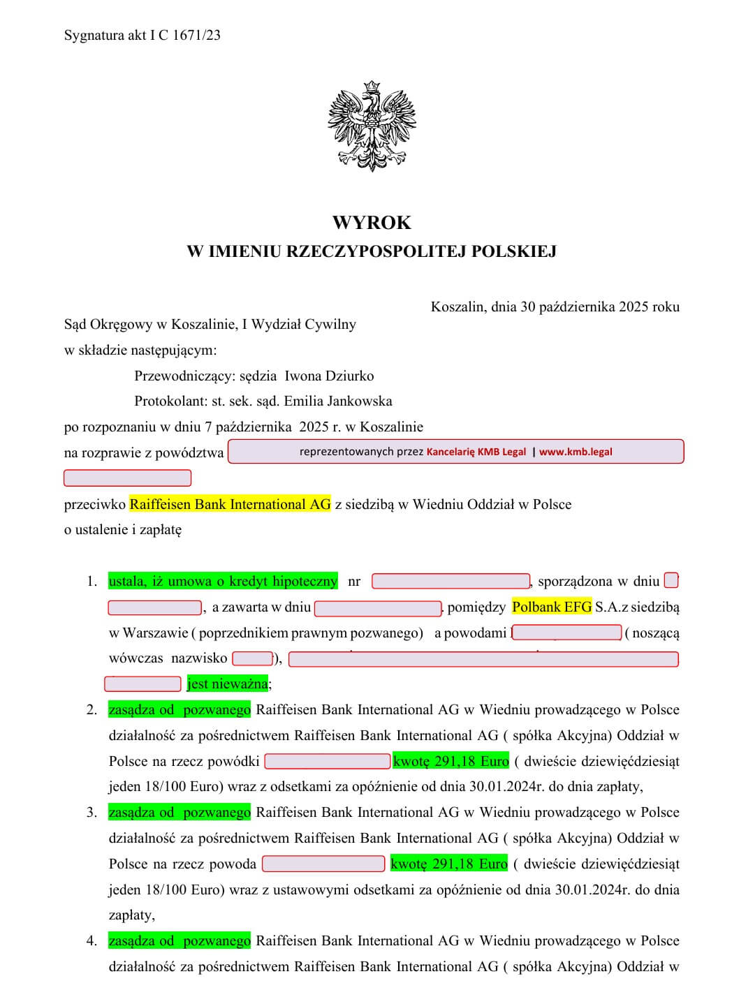 unieważnienie kredytu w euro raiffeisen