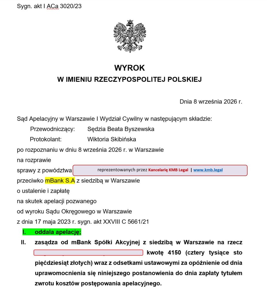 prawomocny wyrok przeciwko mBank